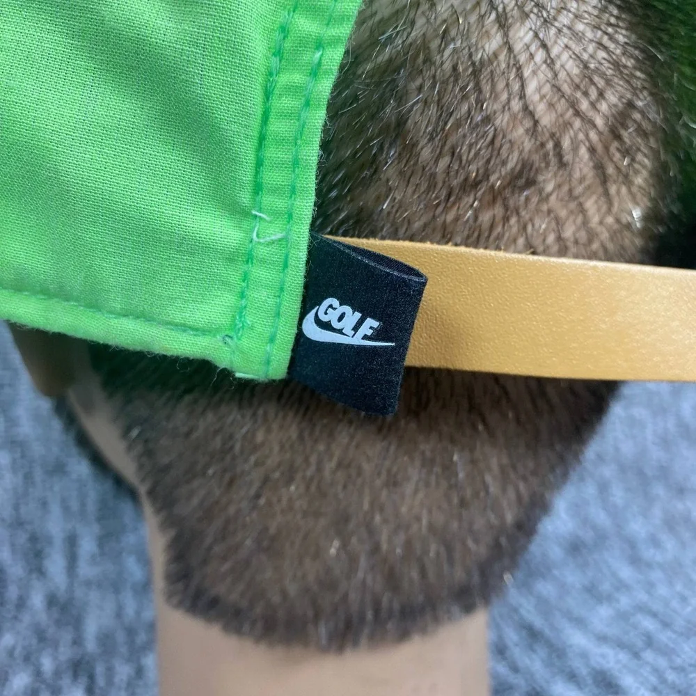 Nike Golf Hat Cap Neon Green Black Patch Leather Strapback Flat Bill Mens OSFM